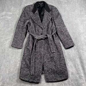 BOSS by Hugo Boss Clellria Tweed Belted Coat Black White Wool Blend Women's 12